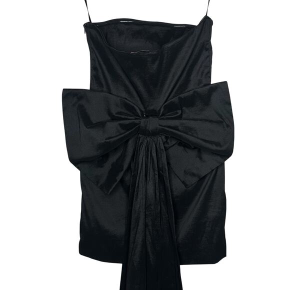 Betsey Johnson Claire Black Ruched Mini Wedding Dress Bow Whimsygoth Strapless L - Picture 4 of 16